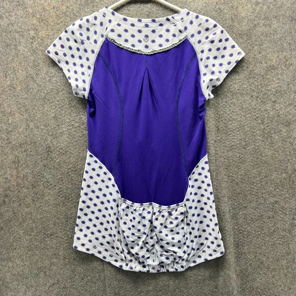Lululemon Cycling Jersey Womens 8 White 1/2 Zip Top Purple Polka Dot Zip Top - Picture 1 of 15